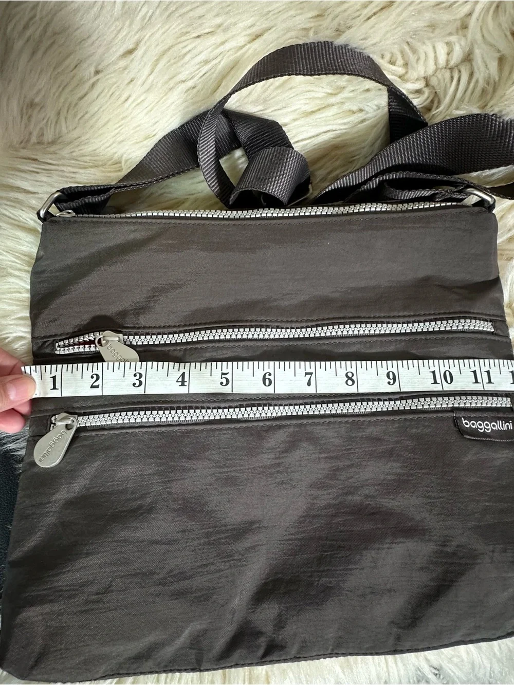 Baggallini light brown Nylon Crossbody with Triple Silver Zippers